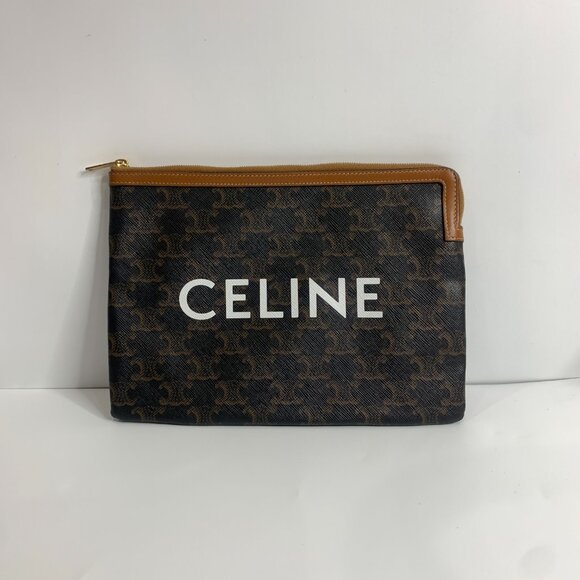 【15MK】Celine Brown Triomphe Canvas Zippy Pouch sku#85734 (gently used) - Picture 1 of 10